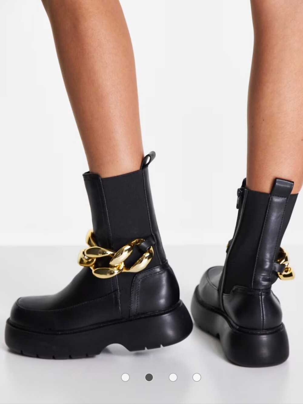 ASOS Design Black Faux Leather Platform Chunky Artist Chelsea Boots Gold Chain 7